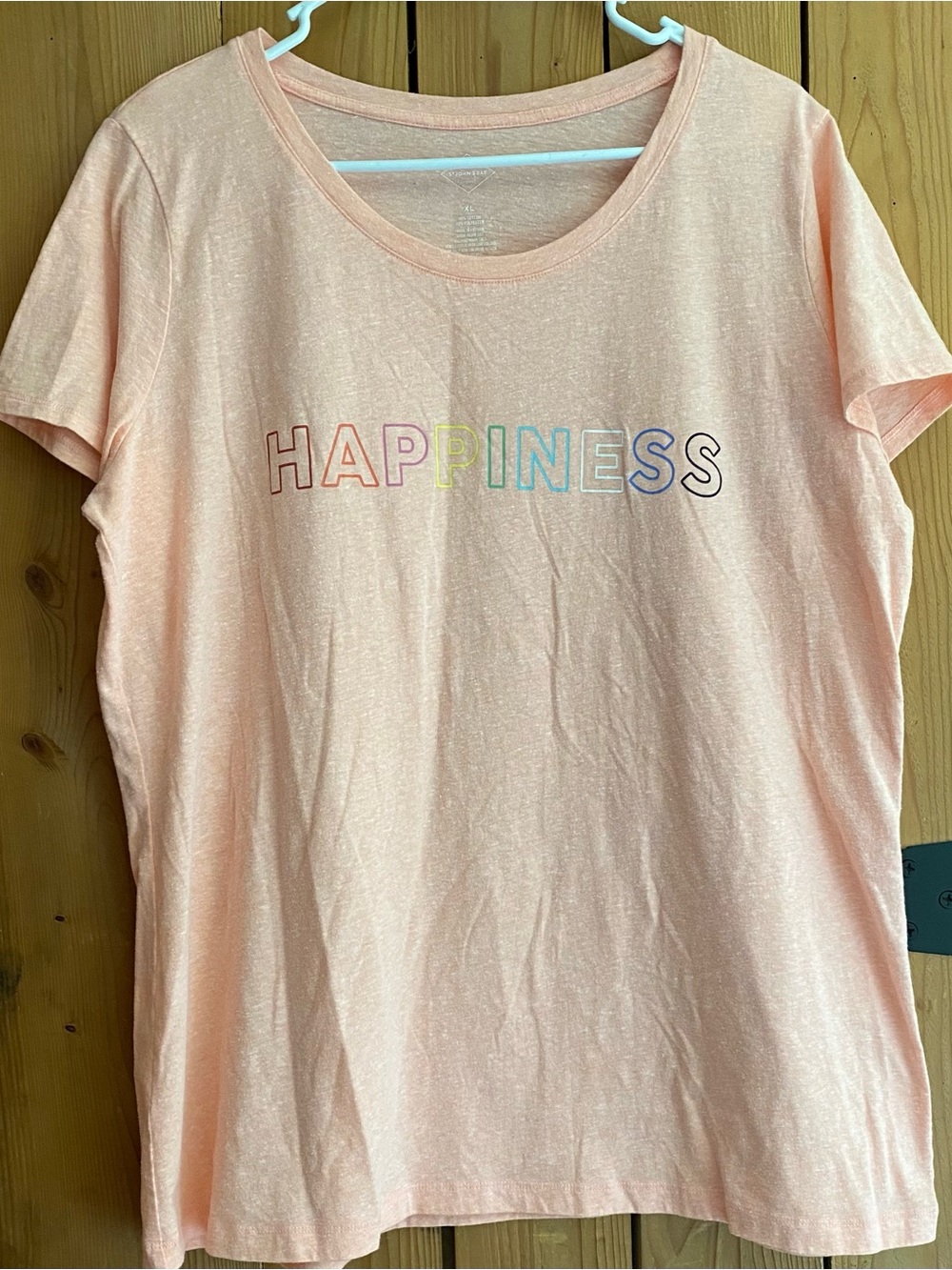 St. John's Bay Crewneck Tee with Multicolor "HAPPINESS" Graphic